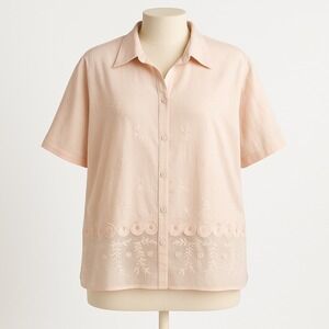 Vtg Floral Embroidered Button Top Blouse Peach Pink Twee Dainty Feminine Y2K NEW